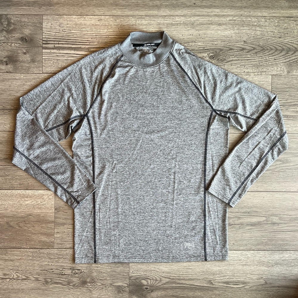 Everlast Everdri Men’s Long Sleeve Lightweight Athletic Shirt High Neck Gray MED